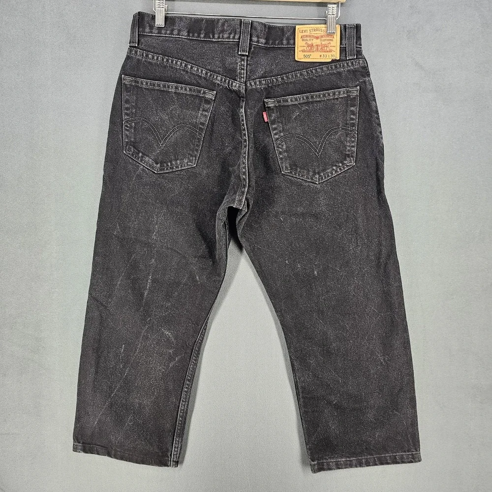 Levis 505 Jeans Mens 33x23 Black Denim‎ Regular Fit Straight Leg